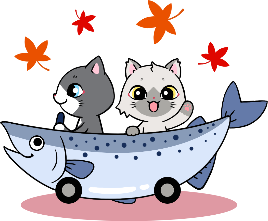 サーモンカーに乗るトワとセツナのイラスト