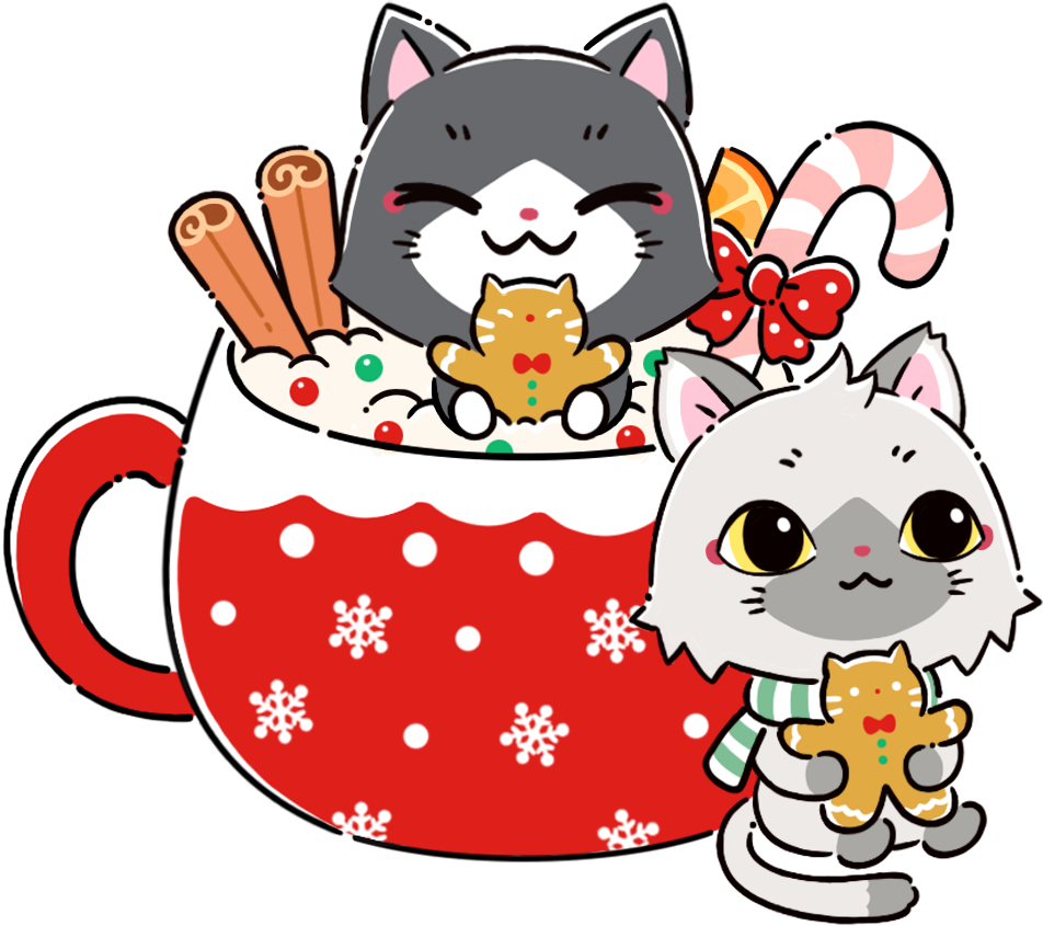 ホットドリンクを楽しむトワとセツナのイラスト