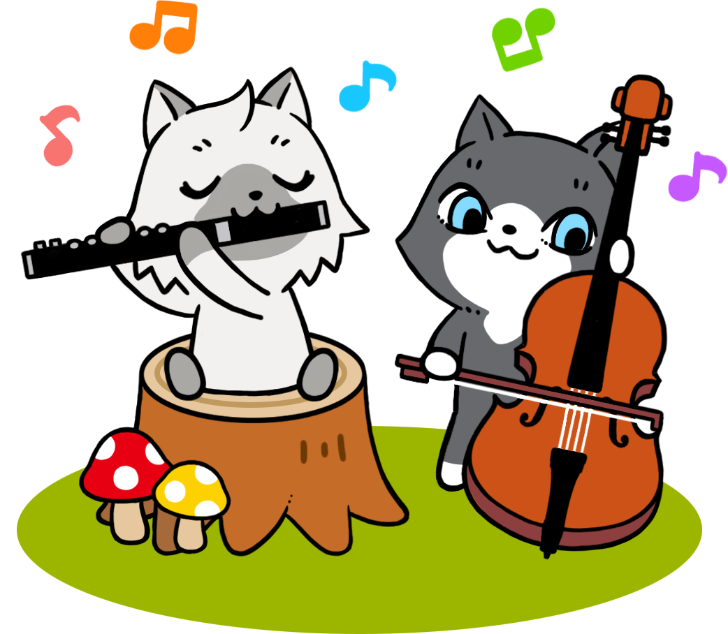 楽器を弾くトワとセツナのイラスト