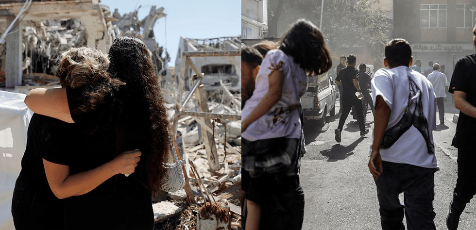 on right - attacks in Tehran and on left - Israel