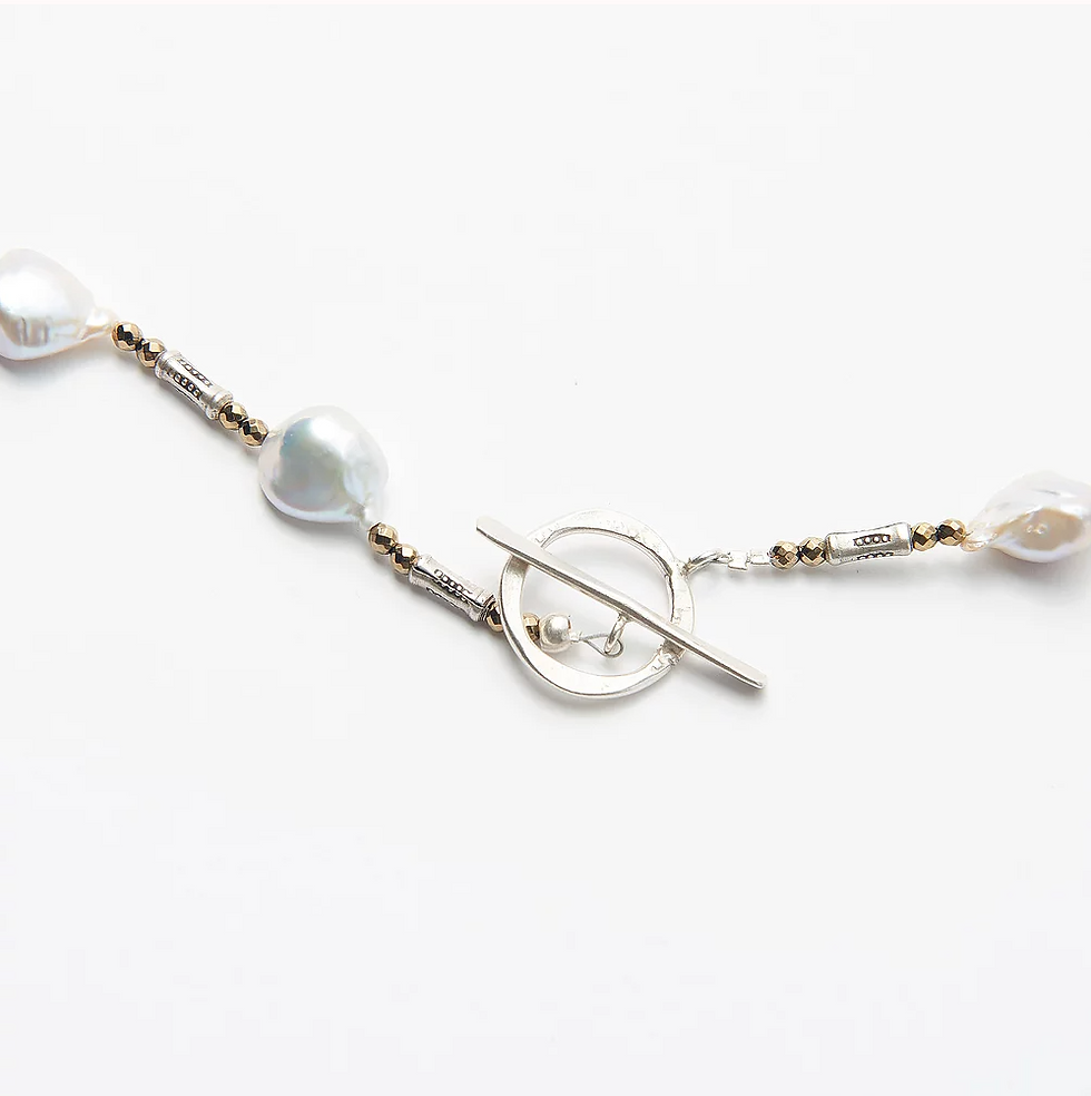 Thumbnail: Pyrite Water Keshi Pearl Necklace