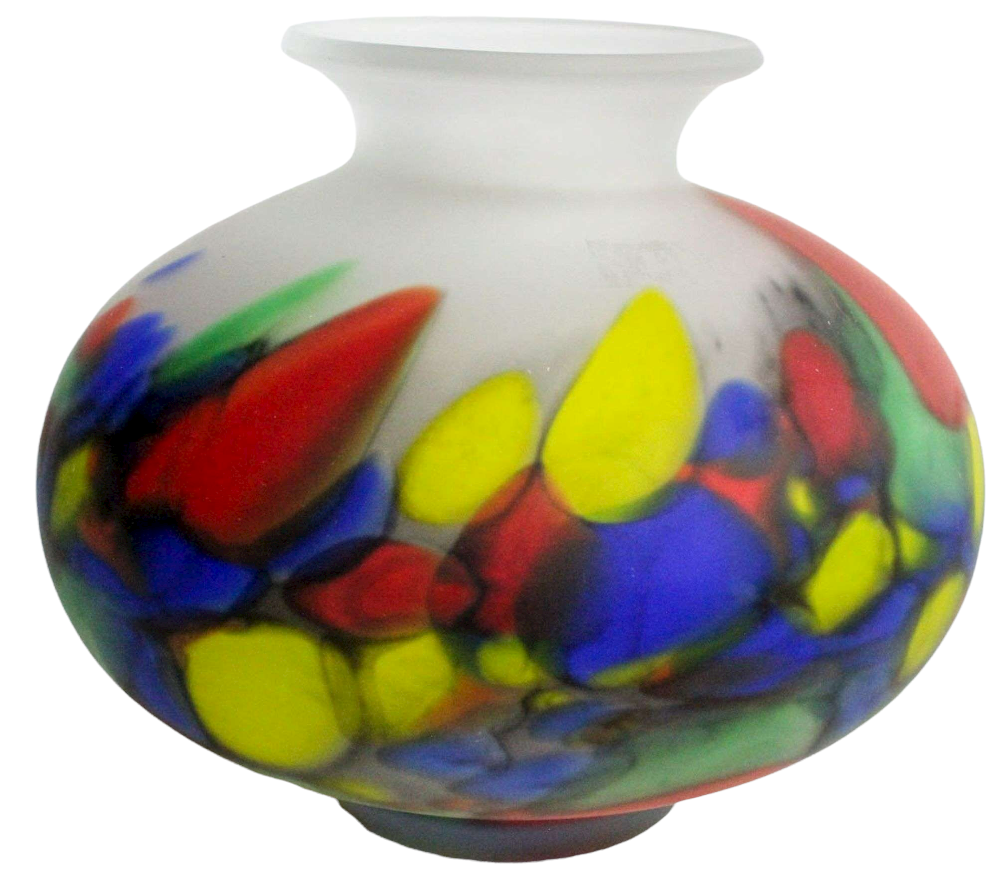 Hand-blown controlled color satin glass multi-color vase