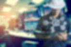 Double exposure of Engineer or Technician man with business industrial tool icons while us