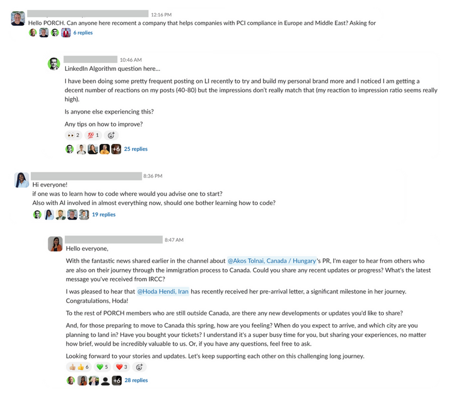 Member messages in the PORCH slack
