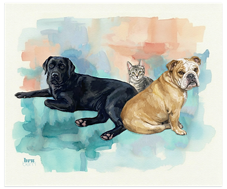 Watercolor Custom Pet Portrait with multiple pets