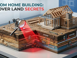 Infographic showing a 3D cross-section of a custom home site in Oregon, highlighting underground features like utility lines, soil quality, and water tables.
