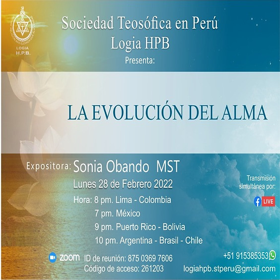 LA EVOLUCION DEL ALMA, invita la Logia HPB de la Sociedad Teosófica en Perú