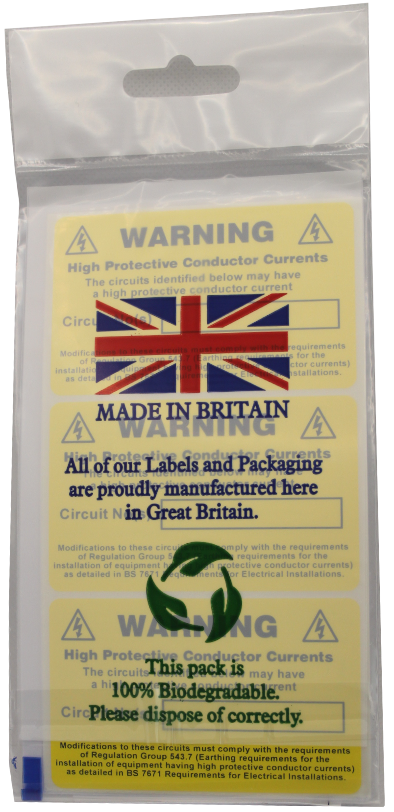 Thumbnail: back of a hanging bag. Union flag displayed and recycle logo