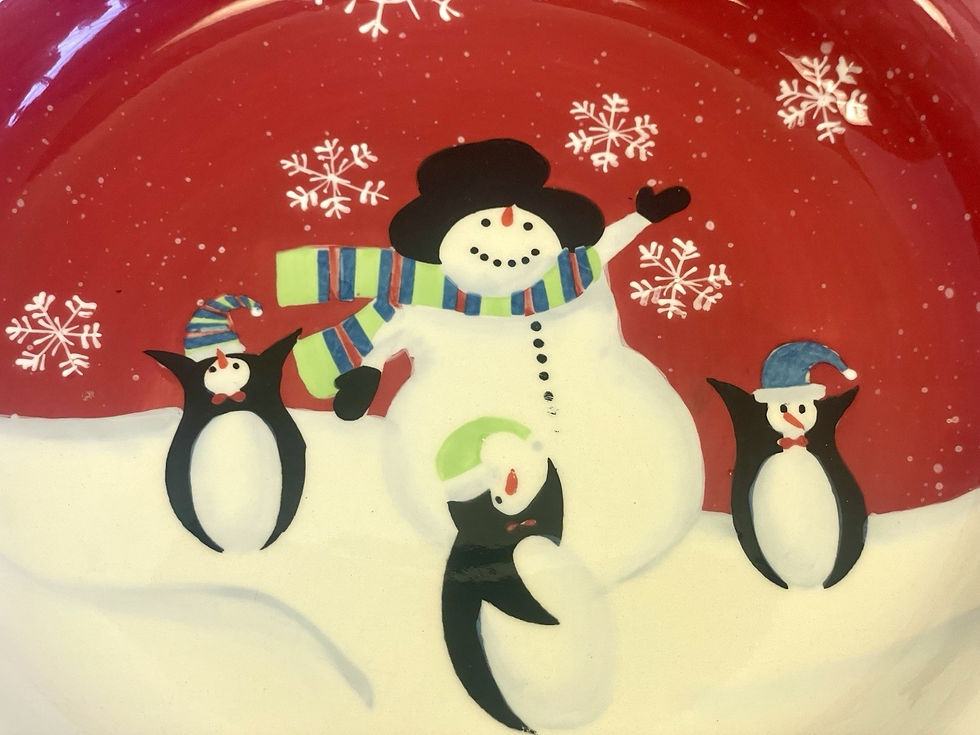 Thumbnail: St Nicholas Square “jolly” Pattern Ceramic Pie Plate Snowman & Penguins New