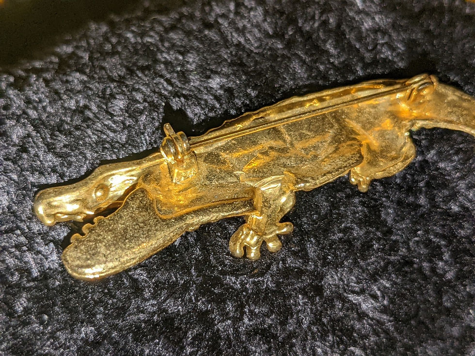 Thumbnail: Vintage Alligator Brooch Pin Rhinestone Eyes, Goldstone w Black Acrylic Back