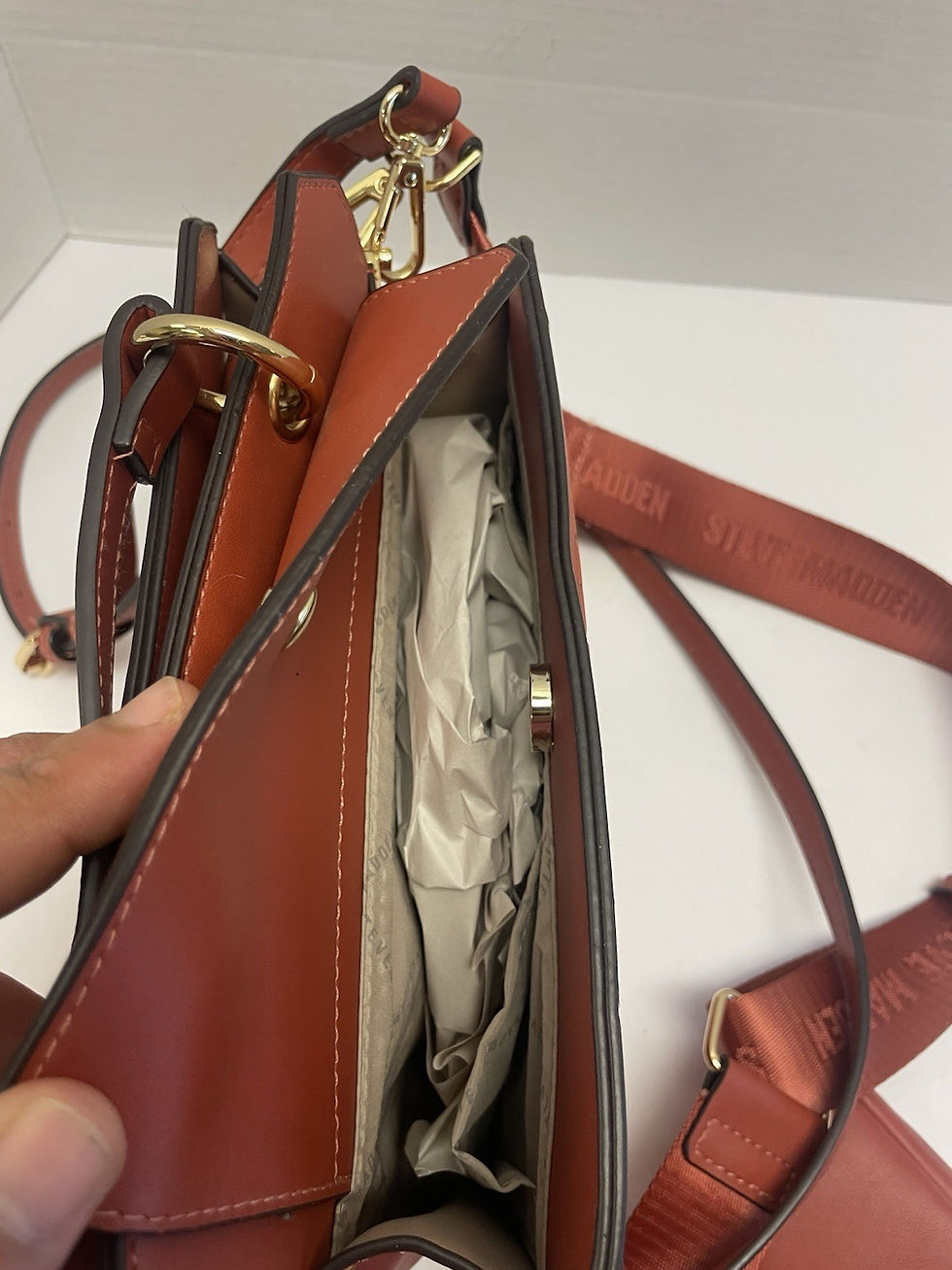 Thumbnail: Steve Madden "Ginger" Leather Clutch & Shoulder Bag w Adjustable Strap NEW w tag