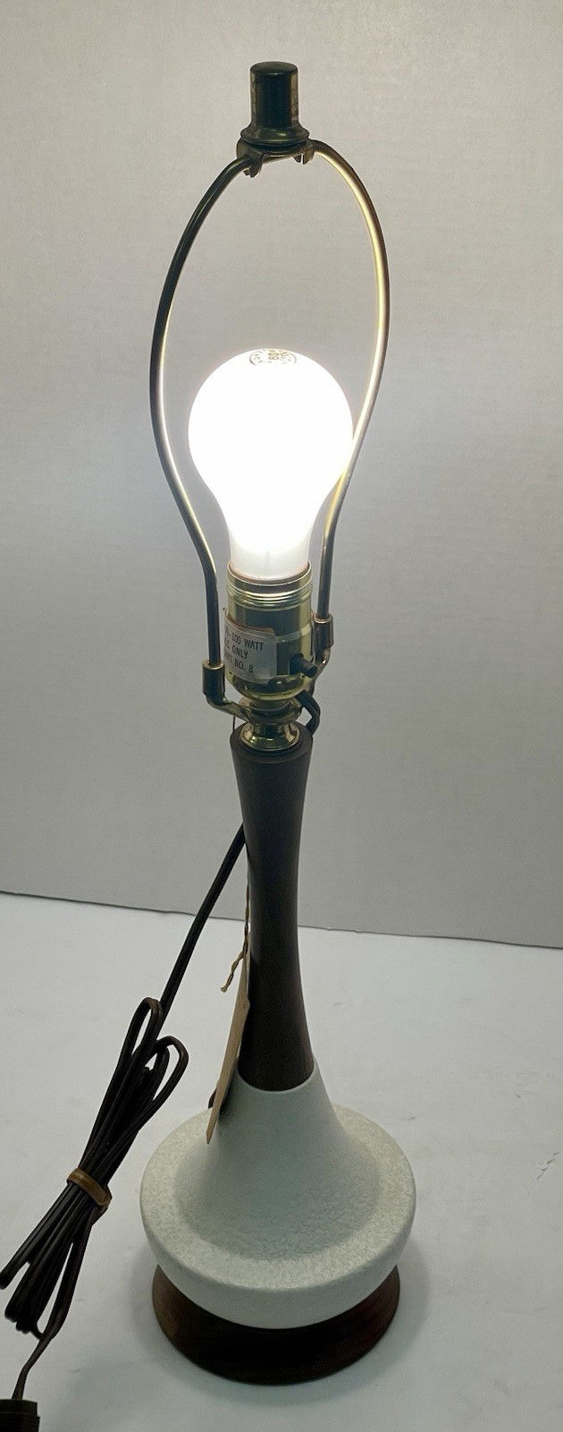 Thumbnail: Vintage Mid Century Modern Solid Walnut White Popcorn Base Pair (2) Table Lamps