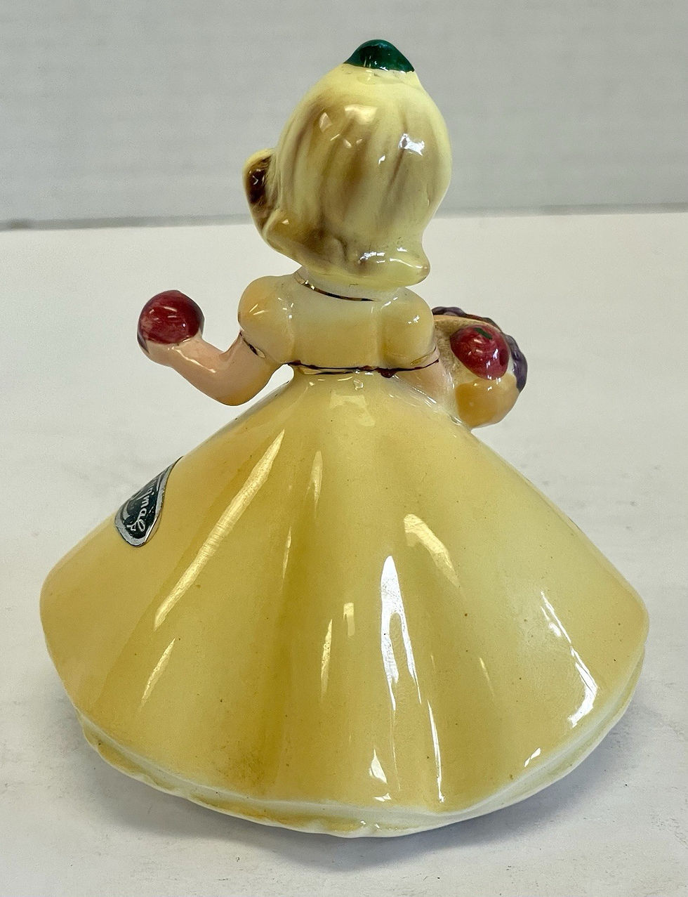 Thumbnail: Vintage Josef Originals November Figurine Yellow Dress Girl fruit Basket Ceramic