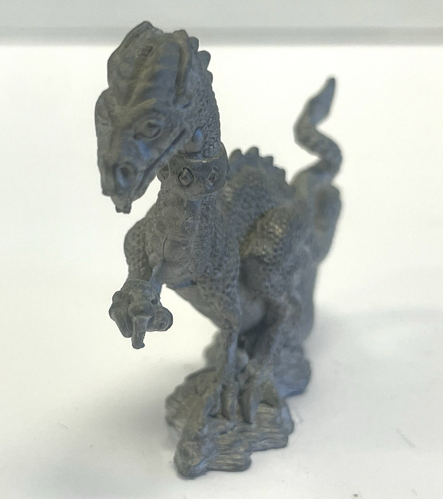Pewter Miniature Dragon Figurine Detailed Fantasy Decor Collectible Signed D&D