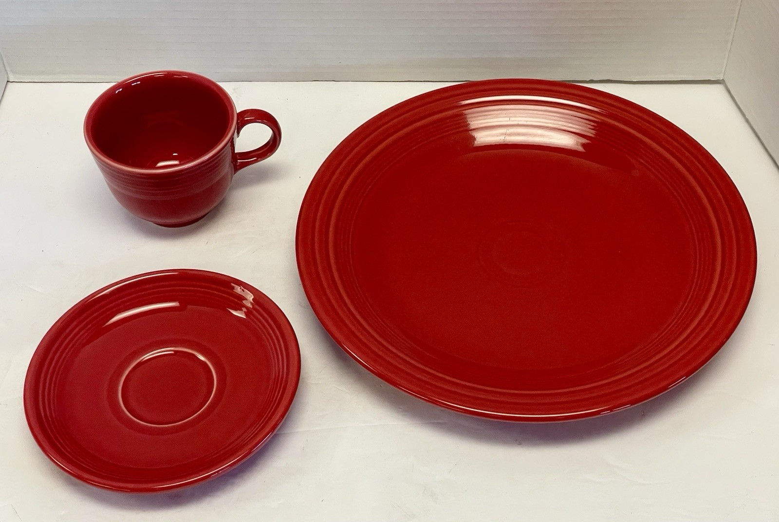 Fiestaware 3 Piece Scarlet Red Set / Dinner Plate, Mug, and Saucer Set USA Made!