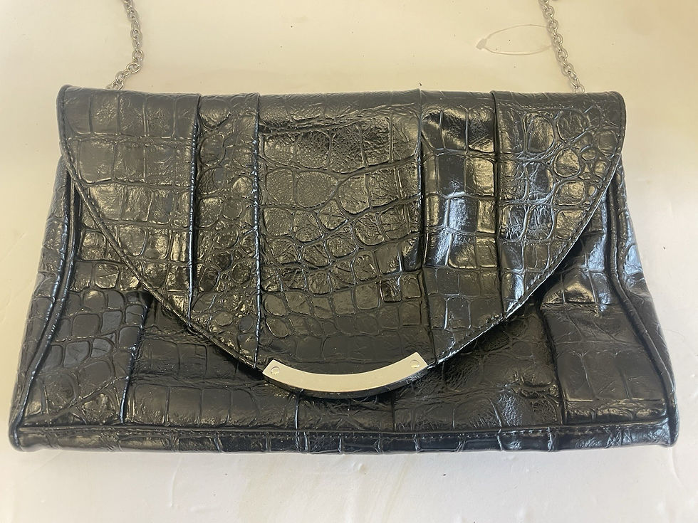 Thumbnail: Steve Madden Black Croc Embossed Handbag with Silver Hardware