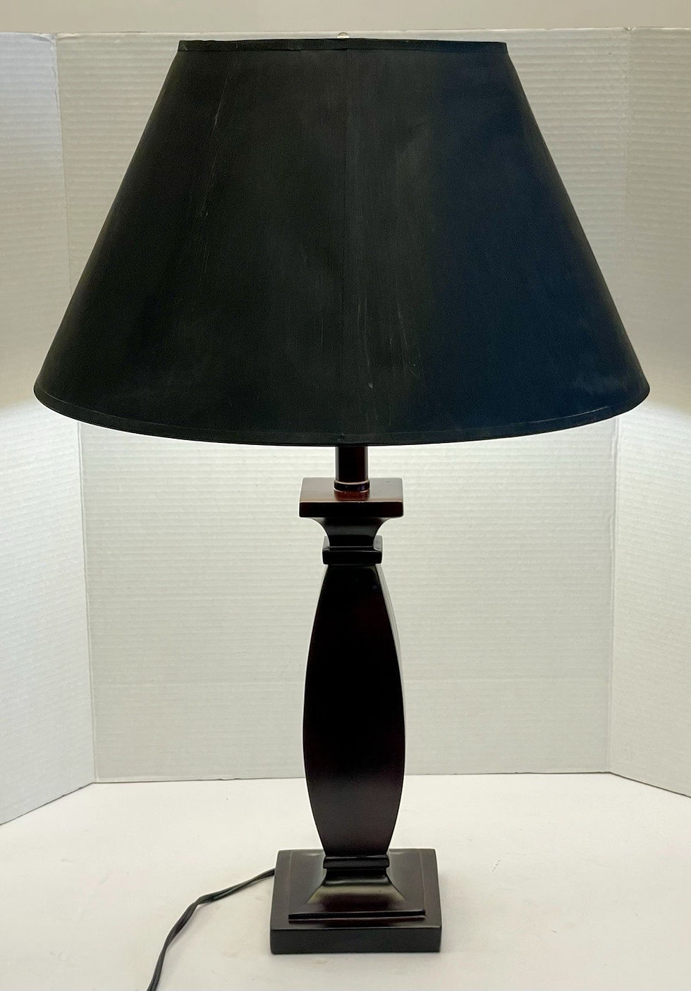 Thumbnail: Vintage Unbranded Dark Wood Stained Square Based Table Lamp W Lamp Shade