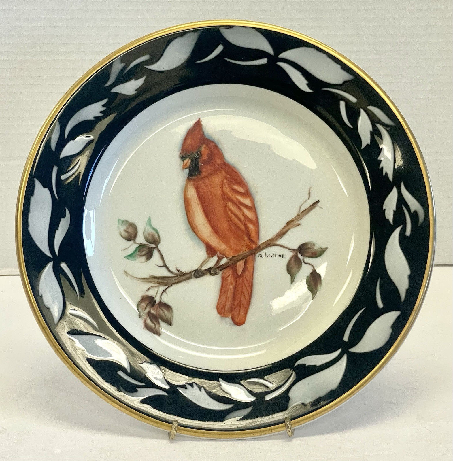 Vintage Hand-Painted Porcelain Collector Plate - Cardinal Bird Signed: J Bearden
