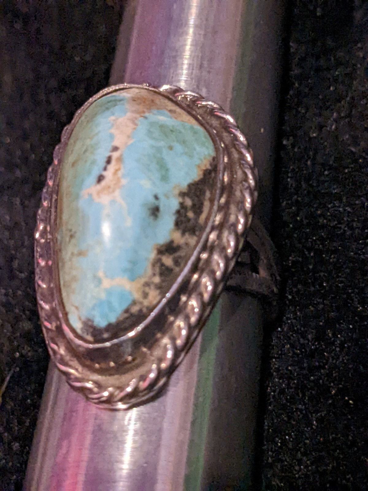 Vintage Native American Sterling Silver and Turquoise Ring SIZE 6 Large Stone