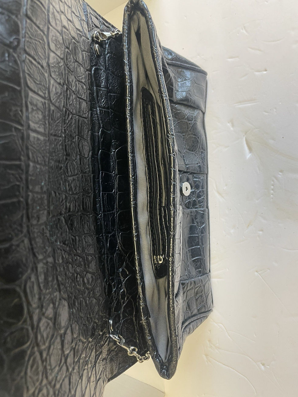 Thumbnail: Steve Madden Black Croc Embossed Handbag with Silver Hardware