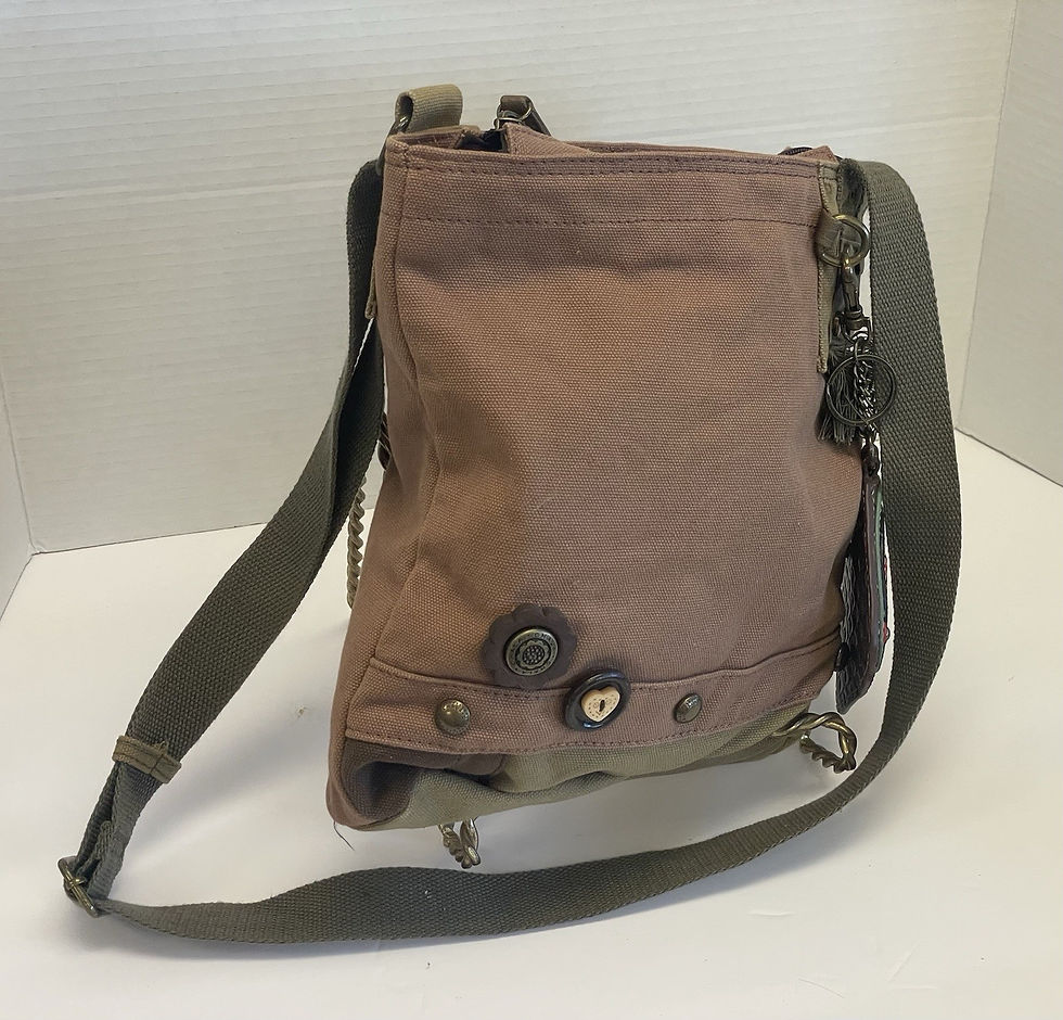 Thumbnail: CHALA Canvas Crossbody Bag w Button Accents & Record Player Coin Purse NEW