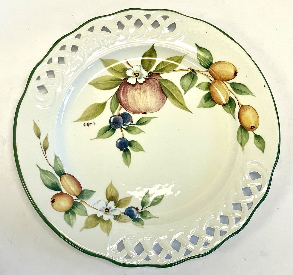 Thumbnail: Vintage Brunelli “Tiffany” Ceramic Dinner Plate 10.5” Fruit & Floral design