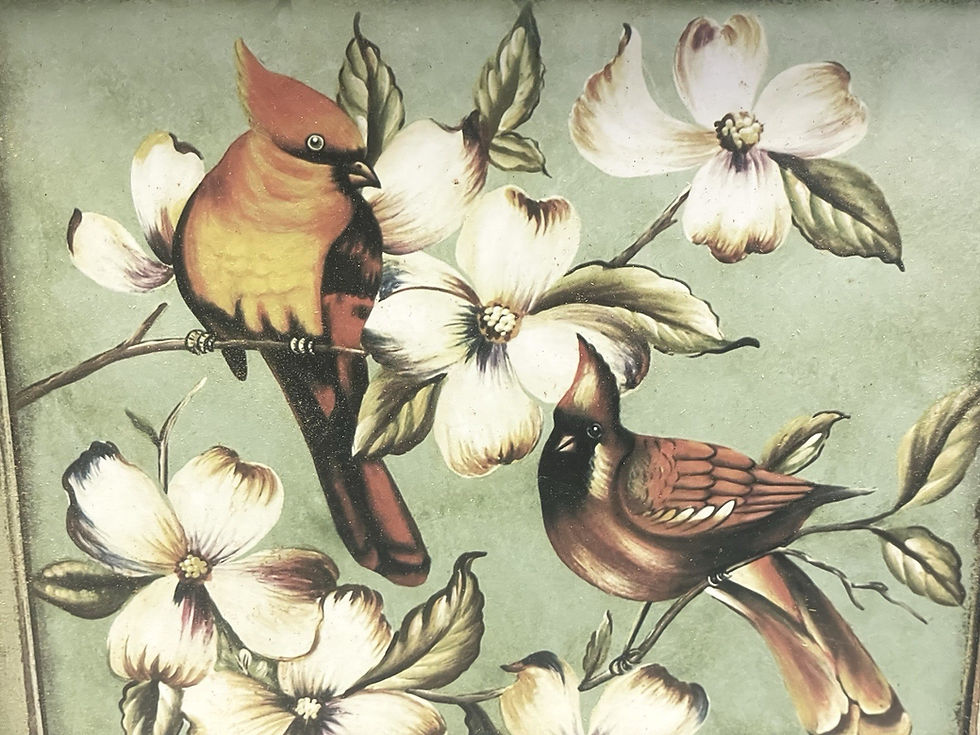 Thumbnail: 3 Piece Hand Crafted Bird Picture Set Cardinals Chickadee Birds Green Framework