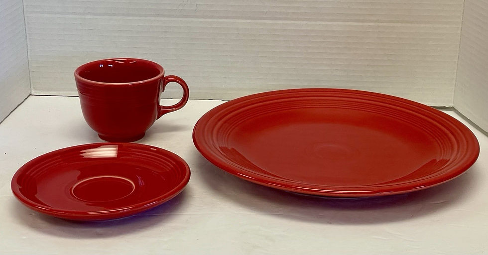 Thumbnail: Fiestaware 3 Piece Scarlet Red Set / Dinner Plate, Mug, and Saucer Set USA Made!