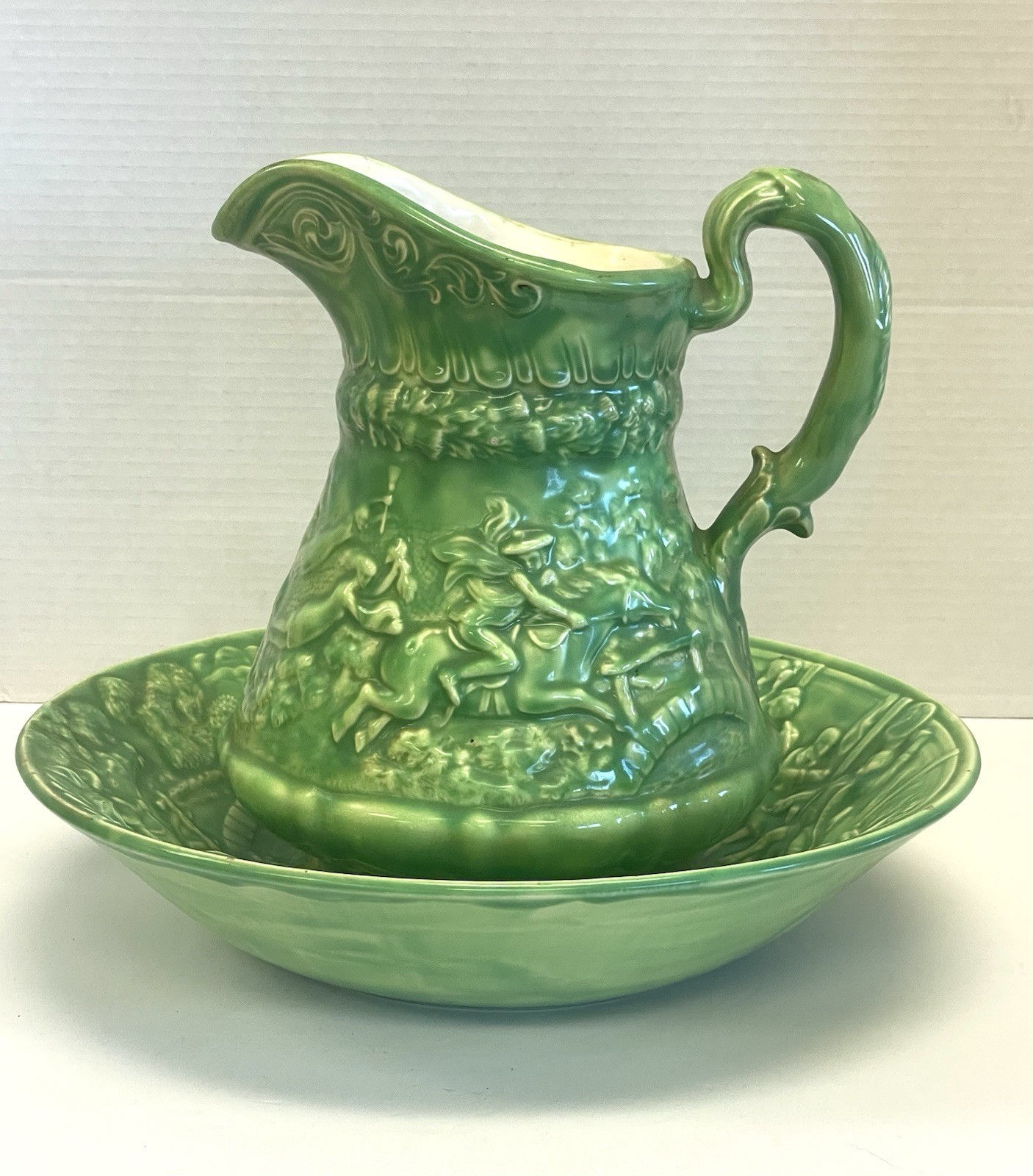 Colonial Green Ceramic Pitcher & Wash Bowl Set "Tam O'Shanter" William Ridgeway