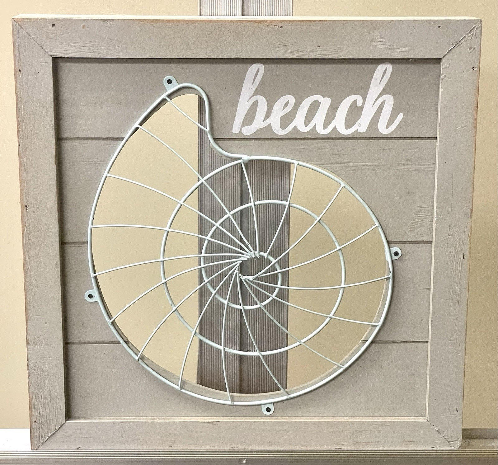 Light Blue/Grey White Metal Wire Seashell Nautical Beach Art Wall Decor New