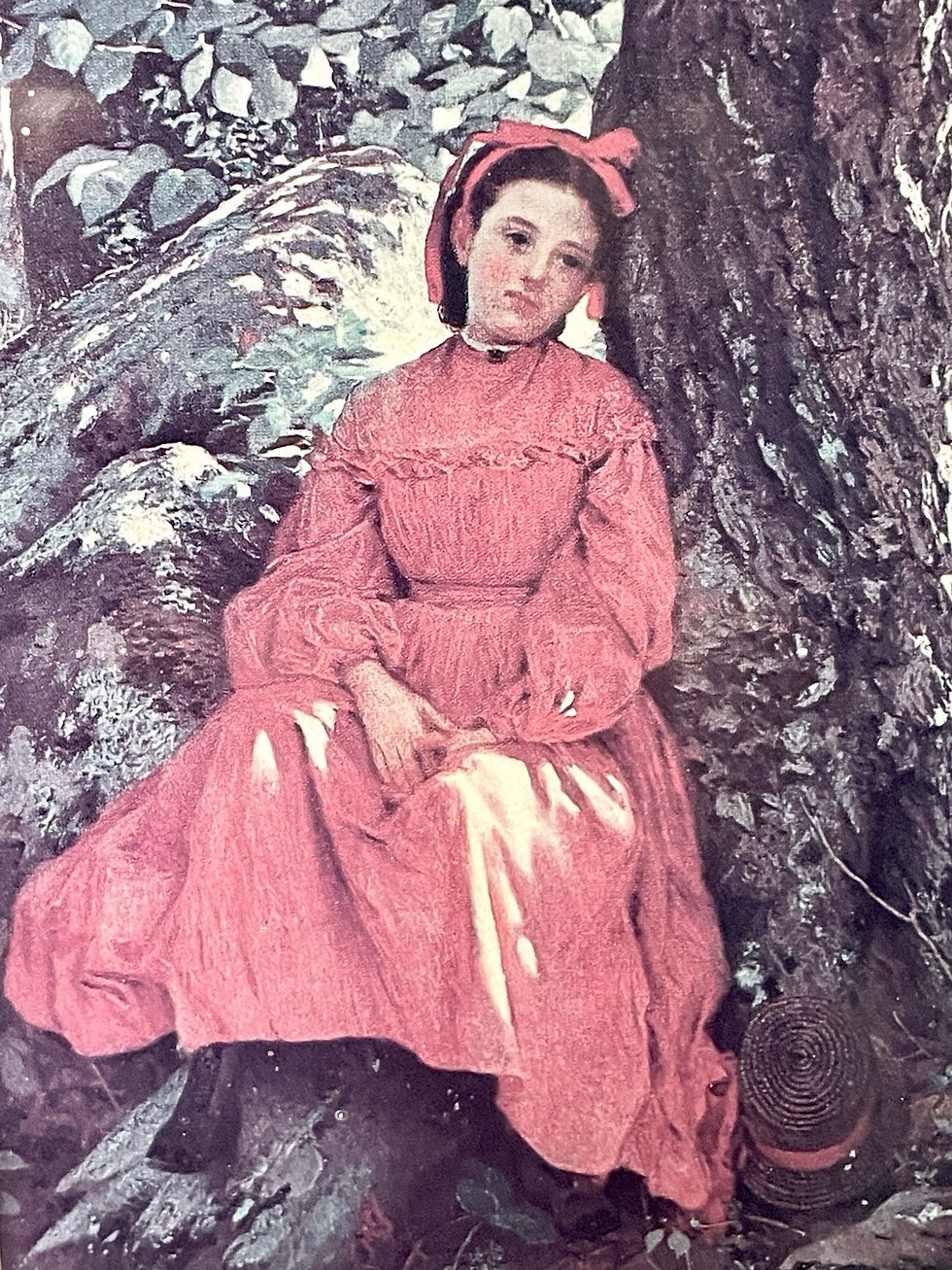 Thumbnail: Antique Print “Resting In The Woods ( Girl Under A Tree)” By John George Brown