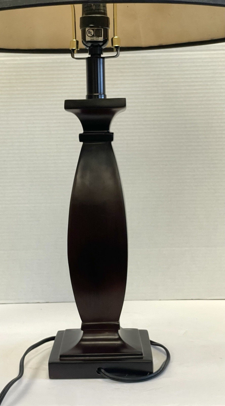 Thumbnail: Vintage Unbranded Dark Wood Stained Square Based Table Lamp W Lamp Shade