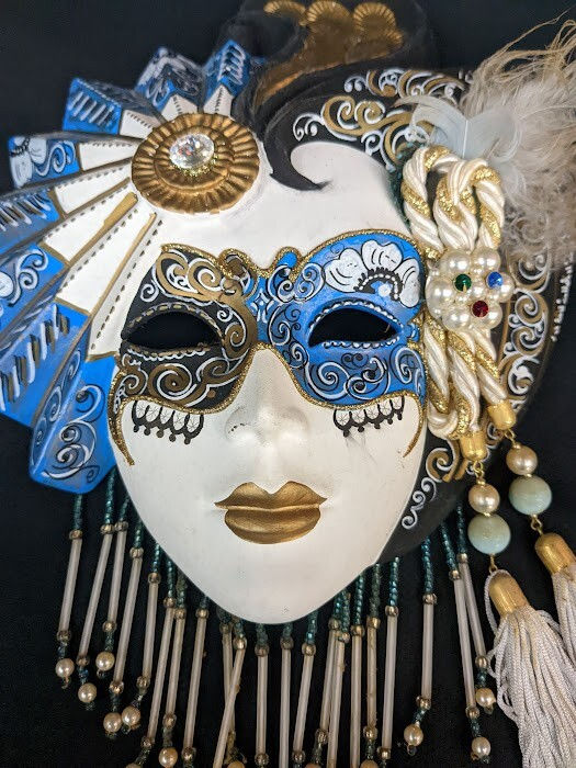 Thumbnail: Authentic Venezia of Italy Blu Madalena Ceramic Carnival Handmade Mask Decor