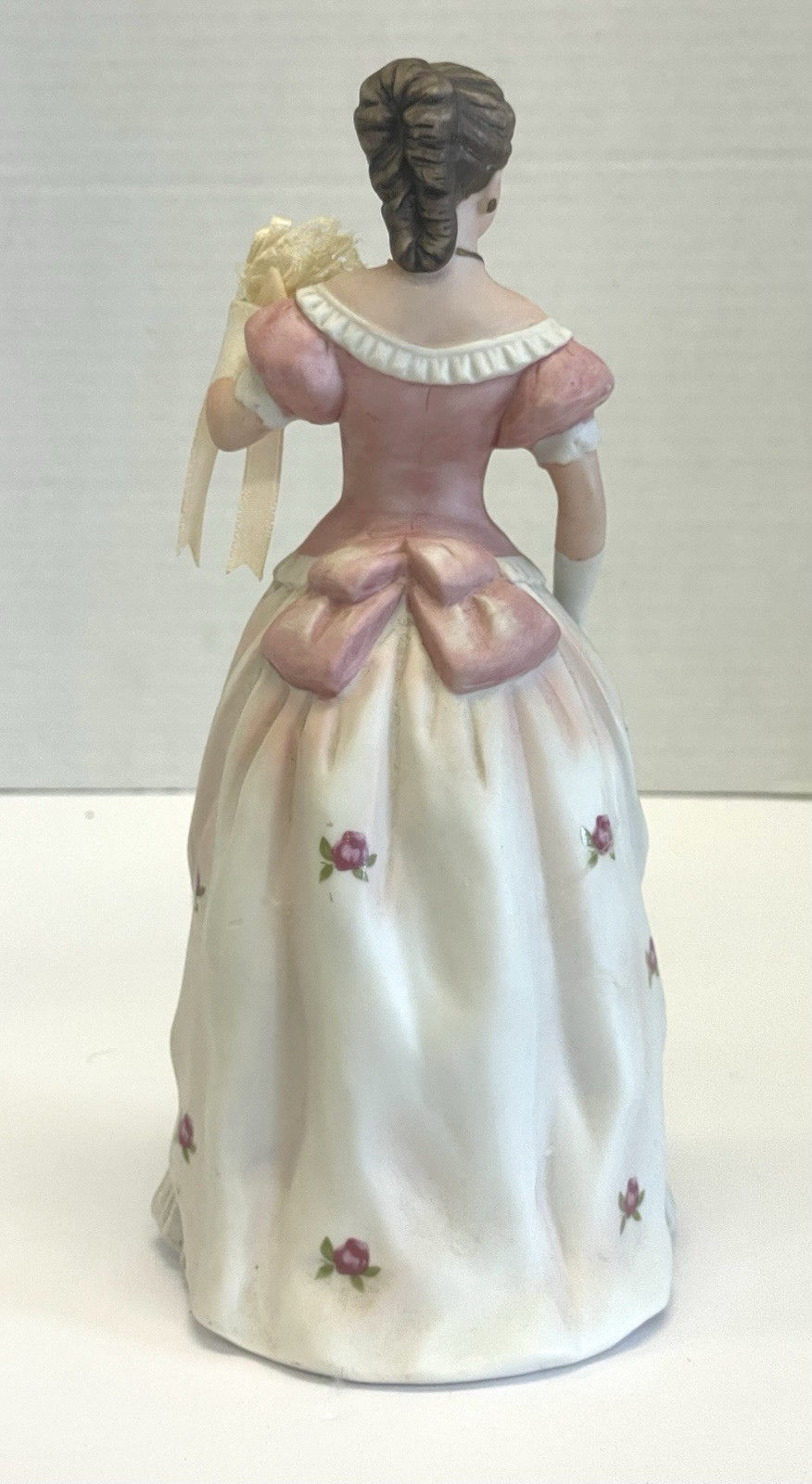Thumbnail: Vintage Homco Victorian Lady Ceramic Figurine w Floral Ribbon Bouquet Elegant