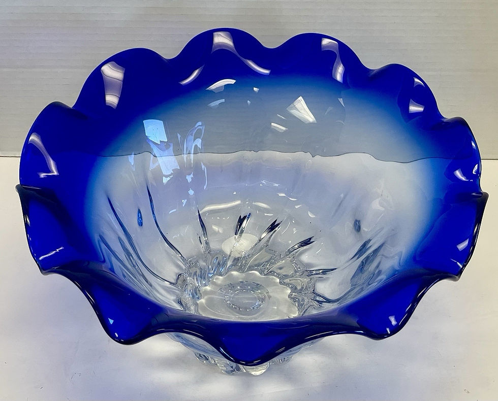 Thumbnail: Shannon Crystal Design Of Ireland Cobalt Blue & Clear Crystal Ruffled Rim Bowl