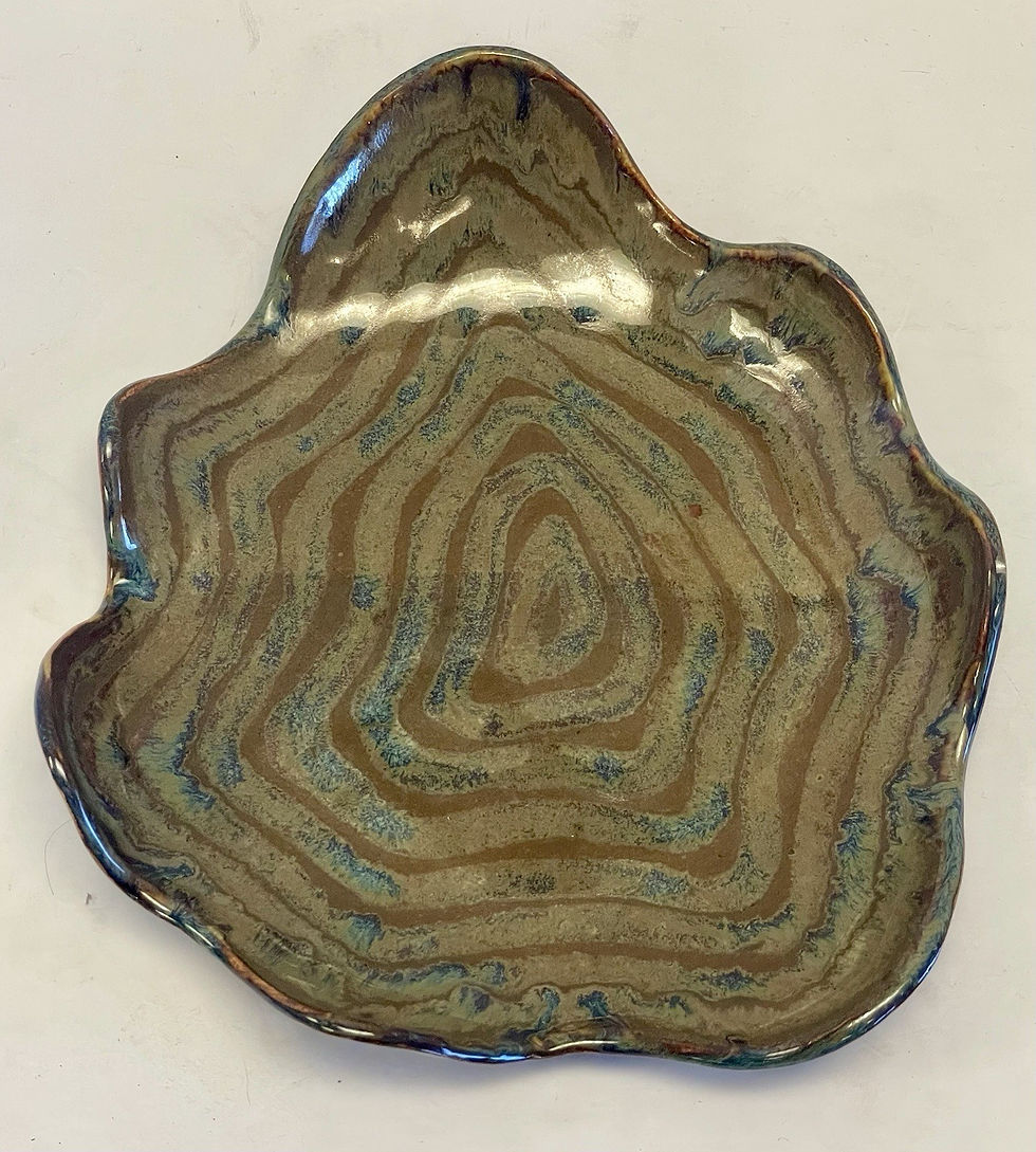 Thumbnail: Handmade Organic Freeform Tree Ring Glaze Studio Pottery Trays Blue Brown 2 Pcs