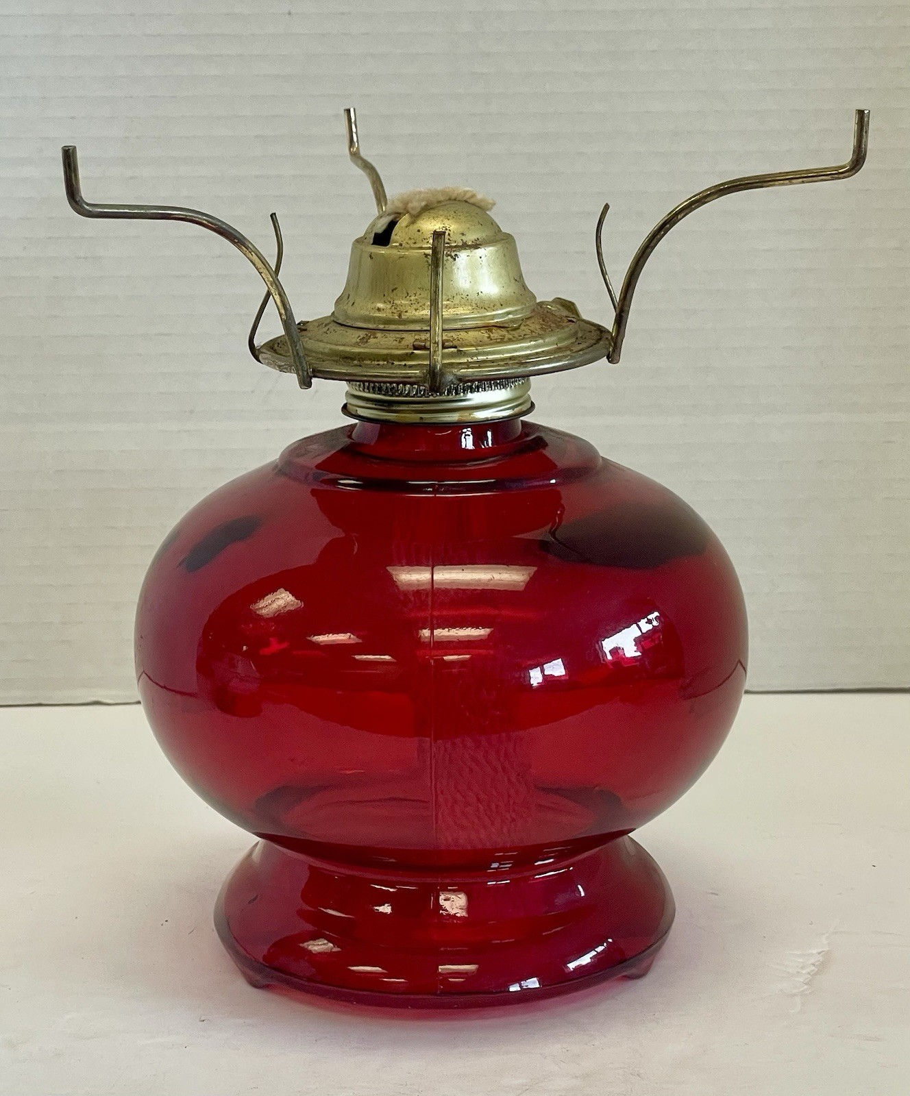 Vintage Plume & Atwood Cranberry Ruby Red Glass Oil/Kerosene Lamp Base 1800s