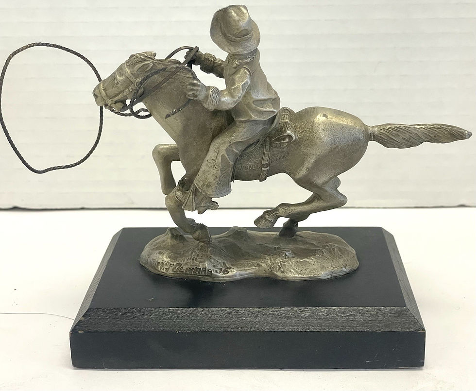 Thumbnail: Cowboy with Lasso Vintage Pewter Figurine Statue Signed by Artist Western Decor
