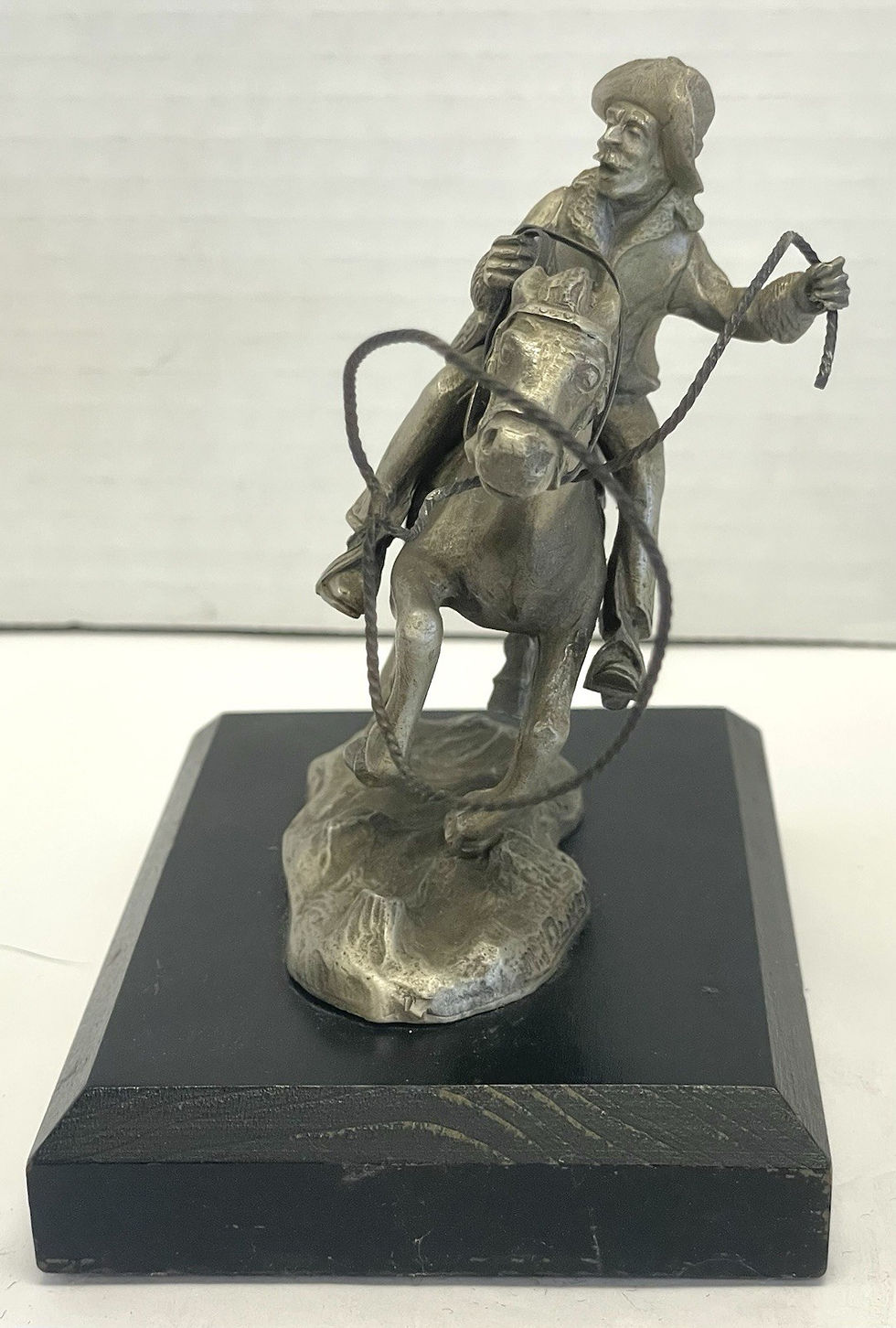 Thumbnail: Cowboy with Lasso Vintage Pewter Figurine Statue Signed by Artist Western Decor