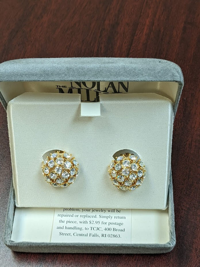 Thumbnail: Nolan Miller "Rita Hayworth Style" Clip-On Earrings Vintage Gold/Crystal Dome