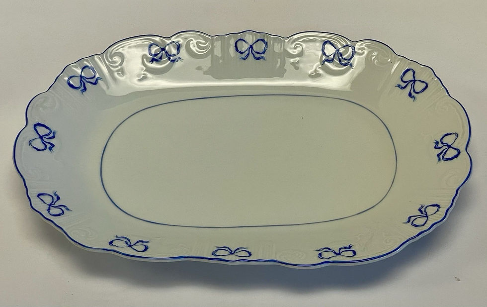 Thumbnail: Vista Alegre Ruban Blue Ribbon Fine Porcelain Oval Serving Plate Portugal 14x9.5