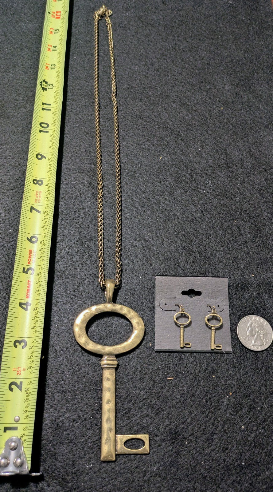 Vintage Style Oversized Skeleton Key Necklace & Matching Earrings Set
