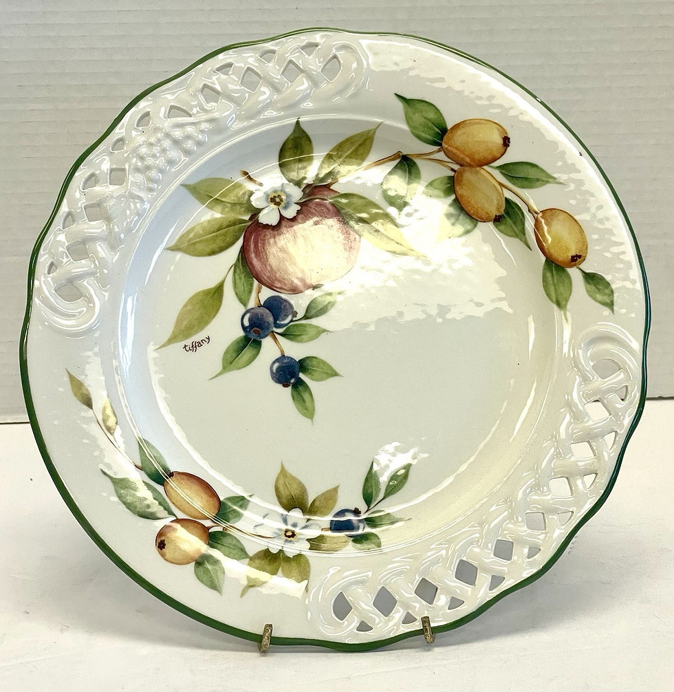 Thumbnail: Vintage Brunelli “Tiffany” Ceramic Dinner Plate 10.5” Fruit & Floral design