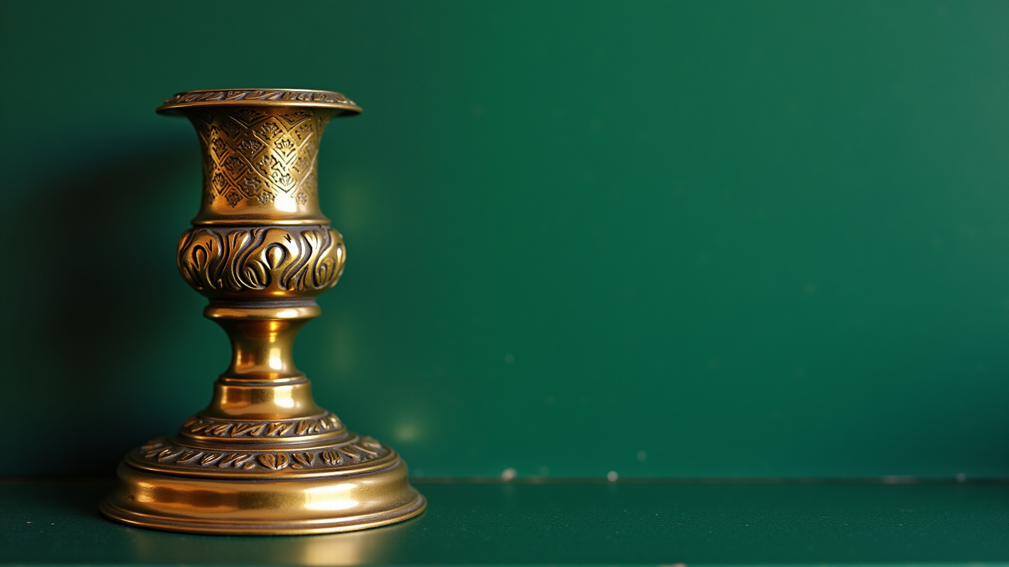 A brass antique vase with ornate carvings.