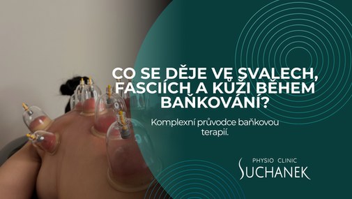 Aplikace baněk na záda pacienta, detailní pohled na prokrvení kůže a vznik podtlaku během terapie.