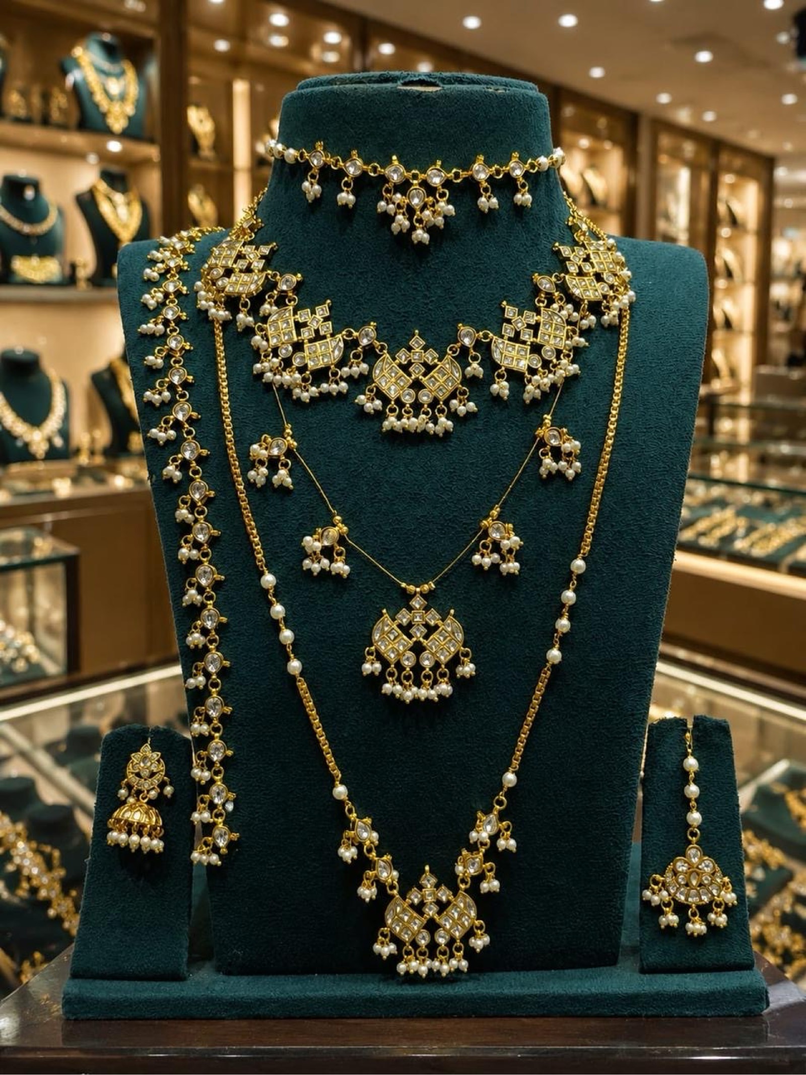 Parure de bijoux traditionnels dorée avec perles