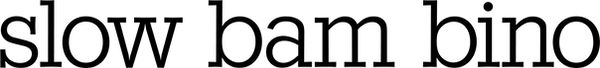 The logo of slow bam bino in black colour.