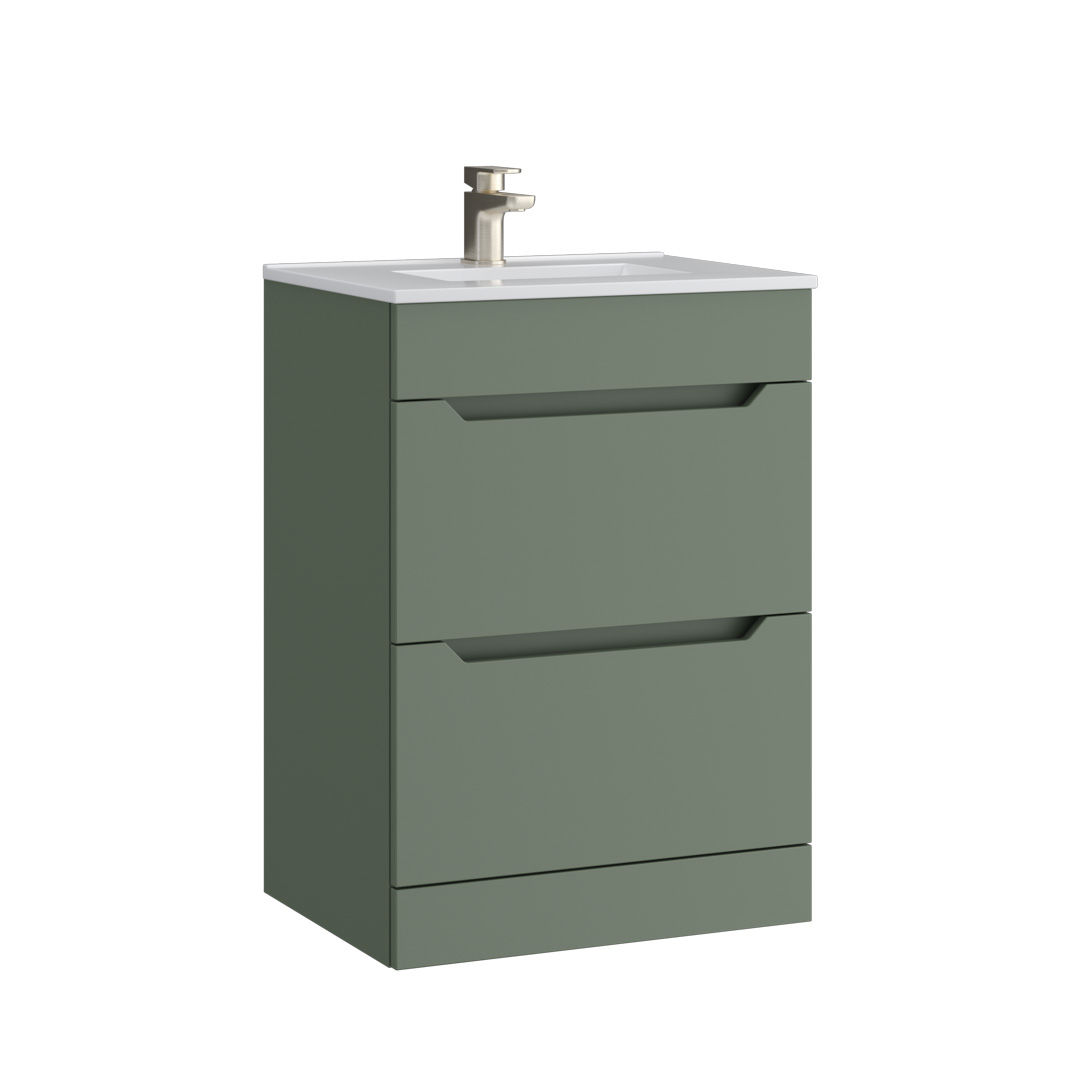Uden - Handleless 600mm Floor Standing 2 Drawer Basin Unit
