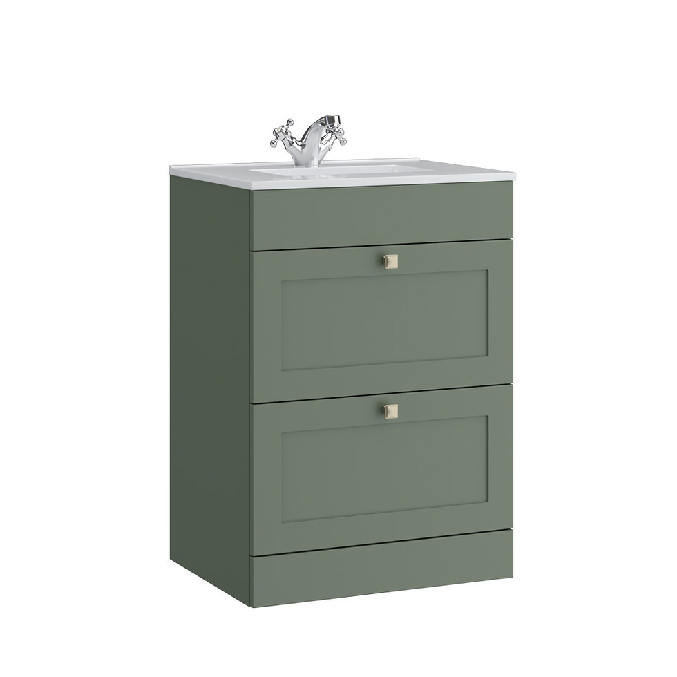 Thumbnail: Serenity - Shaker 600mm Floor Standing 2 Drawer Basin Unit