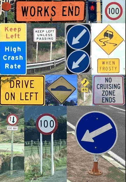 New Zealand Road Sign Familiarization Chart